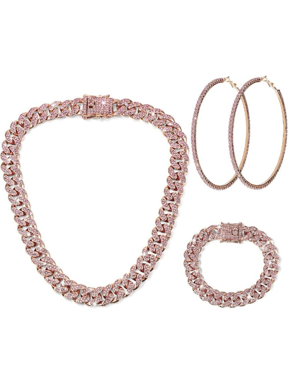 Cuban Link Jewelry Set: Necklace, Bracelet & Earrings - Trendy Fashion